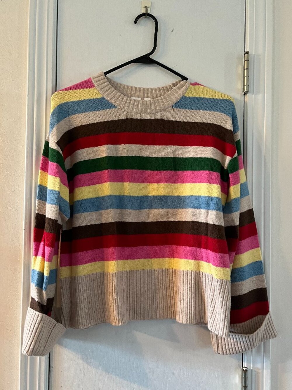 GAP Crewneck Sweater in Beige with Multicolor Stripes